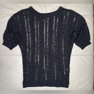 Express Black and Metallic Silver Open-Knit Slouchy Sweater with Dolman Sleeves